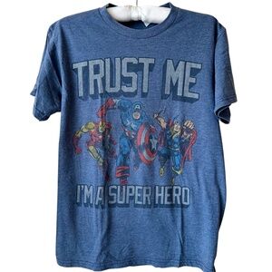 Superhero T-shirt - Trust Me I'm a Super Hero - Blue Short Sleeve Crew Marvel S